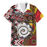 Personalised Aotearoa and Australia Together Family Matching Mermaid Dress and Hawaiian Shirt Koru and Kangaroo - Taniko with Aboriginal Motif LT03 Dad's Shirt - Short Sleeve Black - Polynesian Pride