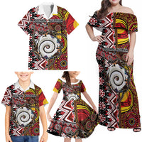 Personalised Aotearoa and Australia Together Family Matching Off Shoulder Maxi Dress and Hawaiian Shirt Koru and Kangaroo - Taniko with Aboriginal Motif LT03 - Polynesian Pride