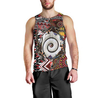 Personalised Aotearoa and Australia Together Men Tank Top Koru and Kangaroo - Taniko with Aboriginal Motif