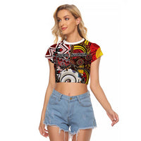 Personalised Aotearoa and Australia Together Raglan Cropped T Shirt Koru and Kangaroo - Taniko with Aboriginal Motif