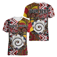 Personalised Aotearoa and Australia Together Women V-Neck T-Shirt Koru and Kangaroo - Taniko with Aboriginal Motif