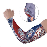 Hawaiian Manta Ray and Hammerhead Shark Tribal Tattoo Arm Sleeves with Polynesian Tribal Pattern Hawaii Flag Color