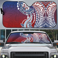 Hawaiian Manta Ray and Hammerhead Shark Tribal Tattoo Auto Sun Shade with Polynesian Tribal Pattern Hawaii Flag Color