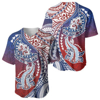 Hawaiian Manta Ray and Hammerhead Shark Tribal Tattoo Baseball Jersey with Polynesian Tribal Pattern Hawaii Flag Color