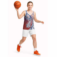 Hawaiian Manta Ray and Hammerhead Shark Tribal Tattoo Basketball Jersey with Polynesian Tribal Pattern Hawaii Flag Color
