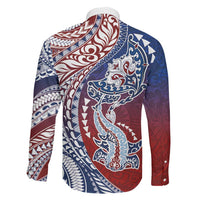 Hawaiian Manta Ray and Hammerhead Shark Tribal Tattoo Family Matching Puletasi and Hawaiian Shirt with Polynesian Tribal Pattern Hawaii Flag Color LT03 - Polynesian Pride