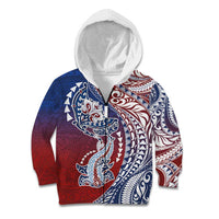 Hawaiian Manta Ray and Hammerhead Shark Tribal Tattoo Kid Hoodie with Polynesian Tribal Pattern Hawaii Flag Color