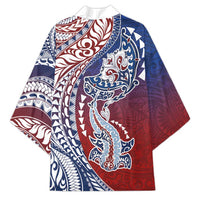 Hawaiian Manta Ray and Hammerhead Shark Tribal Tattoo Kimono with Polynesian Tribal Pattern Hawaii Flag Color