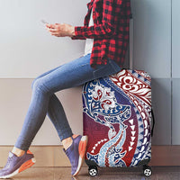 Hawaiian Manta Ray and Hammerhead Shark Tribal Tattoo Luggage Cover with Polynesian Tribal Pattern Hawaii Flag Color
