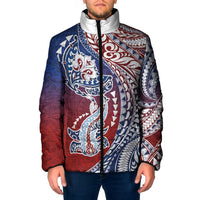 Hawaiian Manta Ray and Hammerhead Shark Tribal Tattoo Padded Jacket with Polynesian Tribal Pattern Hawaii Flag Color