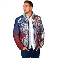 Hawaiian Manta Ray and Hammerhead Shark Tribal Tattoo Padded Jacket with Polynesian Tribal Pattern Hawaii Flag Color