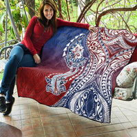 Hawaiian Manta Ray and Hammerhead Shark Tribal Tattoo Quilt with Polynesian Tribal Pattern Hawaii Flag Color