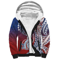Hawaiian Manta Ray and Hammerhead Shark Tribal Tattoo Sherpa Hoodie with Polynesian Tribal Pattern Hawaii Flag Color LT03 Unisex Multicolor - Polynesian Pride