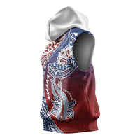 Hawaiian Manta Ray and Hammerhead Shark Tribal Tattoo Sleeveless Hoodie with Polynesian Tribal Pattern Hawaii Flag Color LT03 - Polynesian Pride