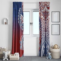 Hawaiian Manta Ray and Hammerhead Shark Tribal Tattoo Window Curtain with Polynesian Tribal Pattern Hawaii Flag Color