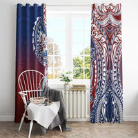 Hawaiian Manta Ray and Hammerhead Shark Tribal Tattoo Window Curtain with Polynesian Tribal Pattern Hawaii Flag Color