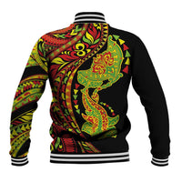 Hawaiian Manta Ray and Hammerhead Shark Tribal Tattoo Baseball Jacket with Polynesian Tribal Pattern Kanaka Maoli Flag Color