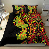Hawaiian Manta Ray and Hammerhead Shark Tribal Tattoo Bedding Set with Polynesian Tribal Pattern Kanaka Maoli Flag Color