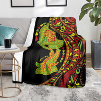 Hawaiian Manta Ray and Hammerhead Shark Tribal Tattoo Blanket with Polynesian Tribal Pattern Kanaka Maoli Flag Color