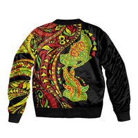 Hawaiian Manta Ray and Hammerhead Shark Tribal Tattoo Bomber Jacket with Polynesian Tribal Pattern Kanaka Maoli Flag Color