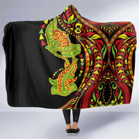 Hawaiian Manta Ray and Hammerhead Shark Tribal Tattoo Hooded Blanket with Polynesian Tribal Pattern Kanaka Maoli Flag Color LT03 One Size Multicolor - Polynesian Pride