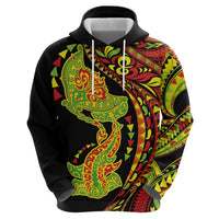 Hawaiian Manta Ray and Hammerhead Shark Tribal Tattoo Hoodie with Polynesian Tribal Pattern Kanaka Maoli Flag Color LT03 - Polynesian Pride