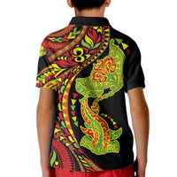 Hawaiian Manta Ray and Hammerhead Shark Tribal Tattoo Kid Polo Shirt with Polynesian Tribal Pattern Kanaka Maoli Flag Color LT03 - Polynesian Pride