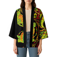 Hawaiian Manta Ray and Hammerhead Shark Tribal Tattoo Kimono with Polynesian Tribal Pattern Kanaka Maoli Flag Color