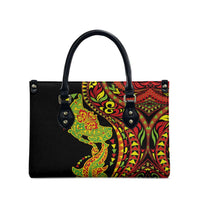Hawaiian Manta Ray and Hammerhead Shark Tribal Tattoo Leather Bag with Polynesian Tribal Pattern Kanaka Maoli Flag Color