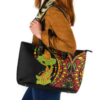 Hawaiian Manta Ray and Hammerhead Shark Tribal Tattoo Leather Tote Bag with Polynesian Tribal Pattern Kanaka Maoli Flag Color LT03 Multicolor - Polynesian Pride