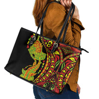Hawaiian Manta Ray and Hammerhead Shark Tribal Tattoo Leather Tote Bag with Polynesian Tribal Pattern Kanaka Maoli Flag Color LT03 - Polynesian Pride