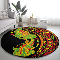 Hawaiian Manta Ray and Hammerhead Shark Tribal Tattoo Round Carpet with Polynesian Tribal Pattern Kanaka Maoli Flag Color
