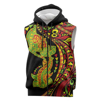 Hawaiian Manta Ray and Hammerhead Shark Tribal Tattoo Sleeveless Zip Hoodie with Polynesian Tribal Pattern Kanaka Maoli Flag Color LT03 Multicolor - Polynesian Pride
