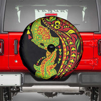 Hawaiian Manta Ray and Hammerhead Shark Tribal Tattoo Spare Tire Cover with Polynesian Tribal Pattern Kanaka Maoli Flag Color LT03 - Polynesian Pride