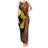 Hawaiian Manta Ray and Hammerhead Shark Tribal Tattoo Tank Maxi Dress with Polynesian Tribal Pattern Kanaka Maoli Flag Color LT03 Women Multicolor - Polynesian Pride
