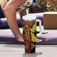 Hawaiian Manta Ray and Hammerhead Shark Tribal Tattoo Tumbler With Handle with Polynesian Tribal Pattern Kanaka Maoli Flag Color LT03 - Polynesian Pride