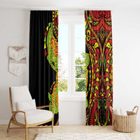 Hawaiian Manta Ray and Hammerhead Shark Tribal Tattoo Window Curtain with Polynesian Tribal Pattern Kanaka Maoli Flag Color