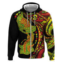 Hawaiian Manta Ray and Hammerhead Shark Tribal Tattoo Zip Hoodie with Polynesian Tribal Pattern Kanaka Maoli Flag Color LT03 Zip Hoodie Multicolor - Polynesian Pride