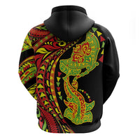 Hawaiian Manta Ray and Hammerhead Shark Tribal Tattoo Zip Hoodie with Polynesian Tribal Pattern Kanaka Maoli Flag Color LT03 - Polynesian Pride