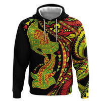 Hawaiian Manta Ray and Hammerhead Shark Tribal Tattoo Zip Hoodie with Polynesian Tribal Pattern Kanaka Maoli Flag Color LT03 Pullover Hoodie Multicolor - Polynesian Pride
