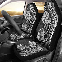 Hawaiian Manta Ray and Hammerhead Shark Tribal Tattoo Car Seat Cover with Polynesian Tribal Pattern Black-White Color