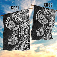 Hawaiian Manta Ray and Hammerhead Shark Tribal Tattoo Garden Flag with Polynesian Tribal Pattern Black-White Color