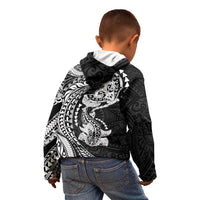 Hawaiian Manta Ray and Hammerhead Shark Tribal Tattoo Kid Hoodie with Polynesian Tribal Pattern Black-White Color LT03 - Polynesian Pride