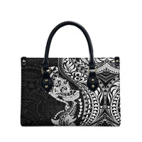 Hawaiian Manta Ray and Hammerhead Shark Tribal Tattoo Leather Bag with Polynesian Tribal Pattern Black-White Color