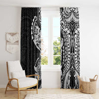 Hawaiian Manta Ray and Hammerhead Shark Tribal Tattoo Window Curtain with Polynesian Tribal Pattern Black-White Color