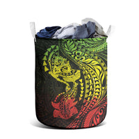 Hawaiian Manta Ray and Hammerhead Shark Tribal Tattoo Laundry Basket with Polynesian Tribal Pattern Reggae Style