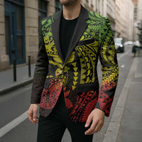 Hawaiian Manta Ray and Hammerhead Shark Tribal Tattoo Blazer with Polynesian Tribal Pattern Reggae Style