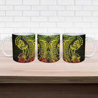 Hawaiian Manta Ray and Hammerhead Shark Tribal Tattoo Ceramic Mug with Polynesian Tribal Pattern Reggae Style