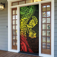 Hawaiian Manta Ray and Hammerhead Shark Tribal Tattoo Door Cover with Polynesian Tribal Pattern Reggae Style