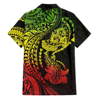 Hawaiian Manta Ray and Hammerhead Shark Tribal Tattoo Family Matching Off Shoulder Short Dress and Hawaiian Shirt with Polynesian Tribal Pattern Reggae Style LT03 - Polynesian Pride